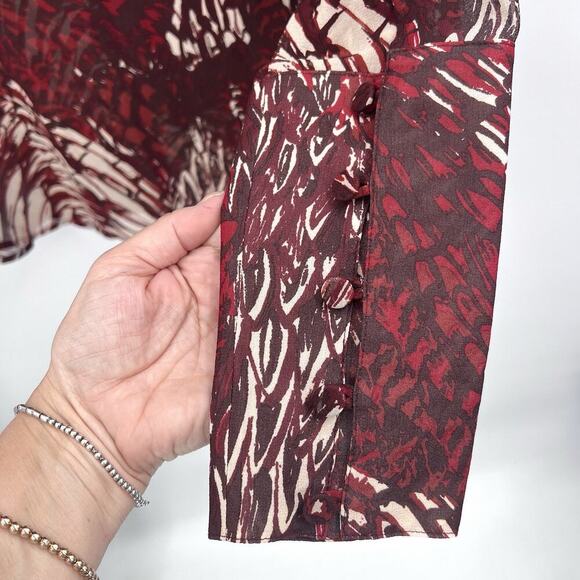 Tamara Mellon Red Silk Long Sleeve Gauntlet Cuff Boho Tunic Blouse Womens 10 - Picture 3 of 8